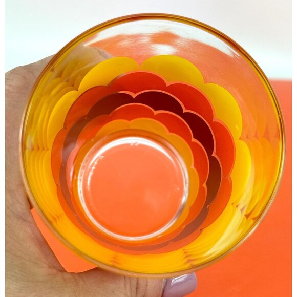 Vintage 70s water glass tumbler, groovy orange yellow brown wave print, Italy - Picture 8 of 8